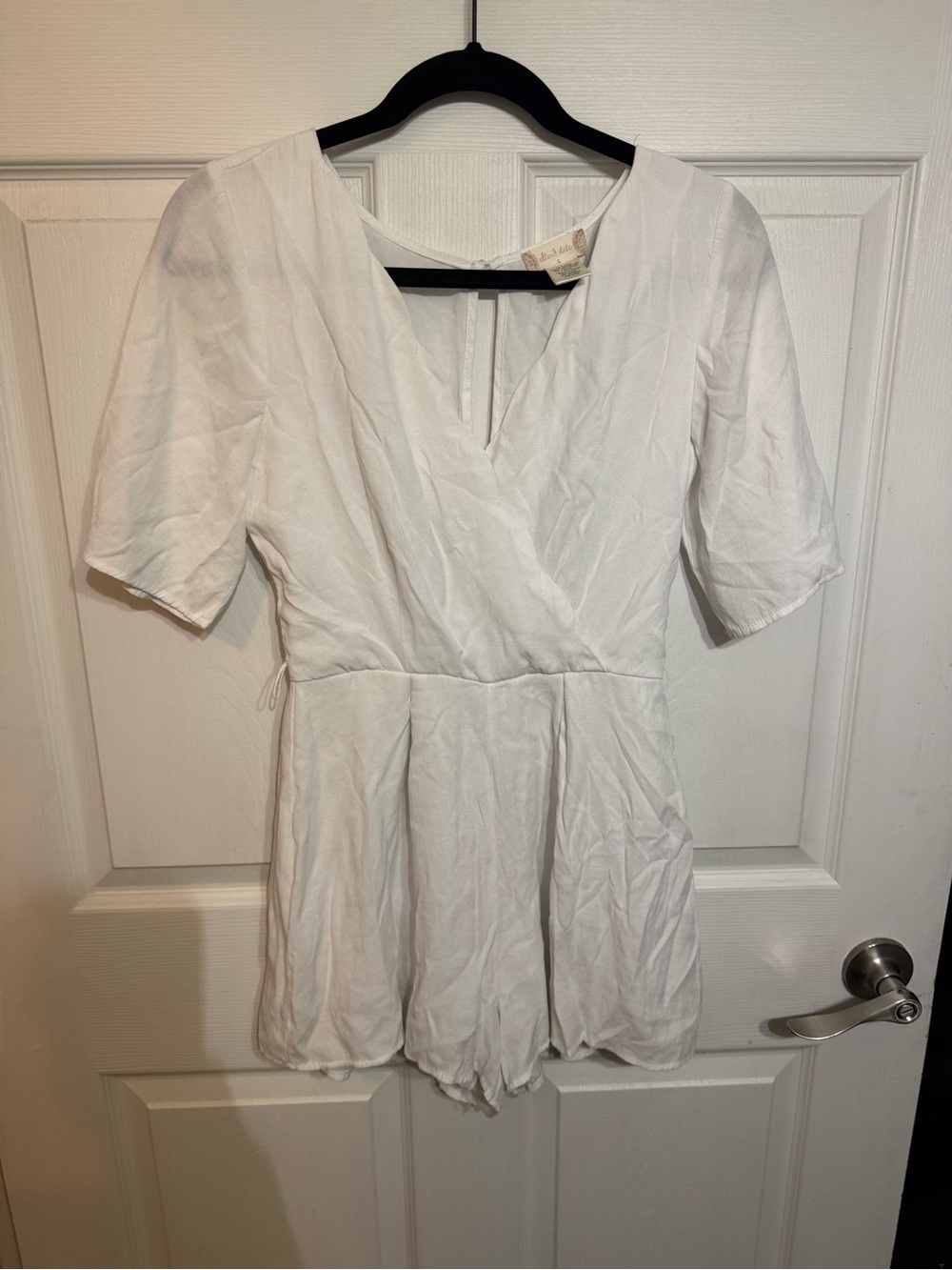 White Short Sleeve V-Neck Romper By Altar’d State